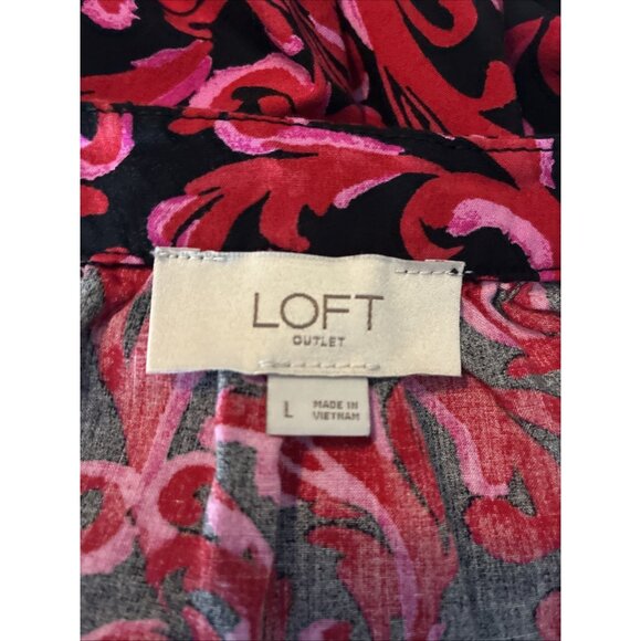 LOFT Womens Size L Blouse Pink Black Floral Long Sleeve Keyhole Top Casual - Picture 5 of 6